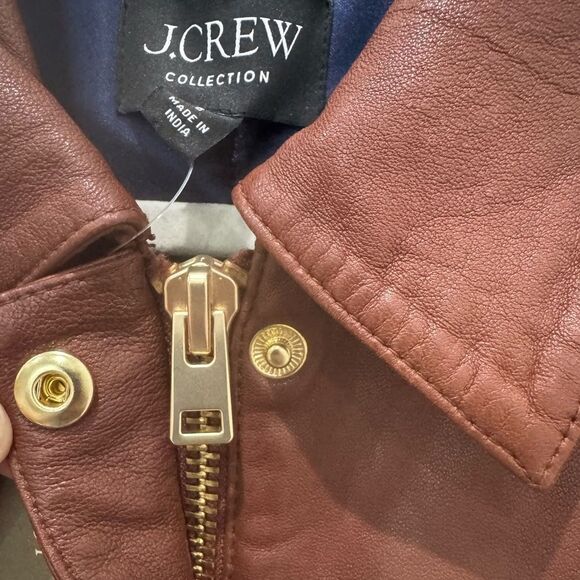 NWT  $650 J CREW Collection leather shirt-jacket in Grizzly Brown - Picture 12 of 13